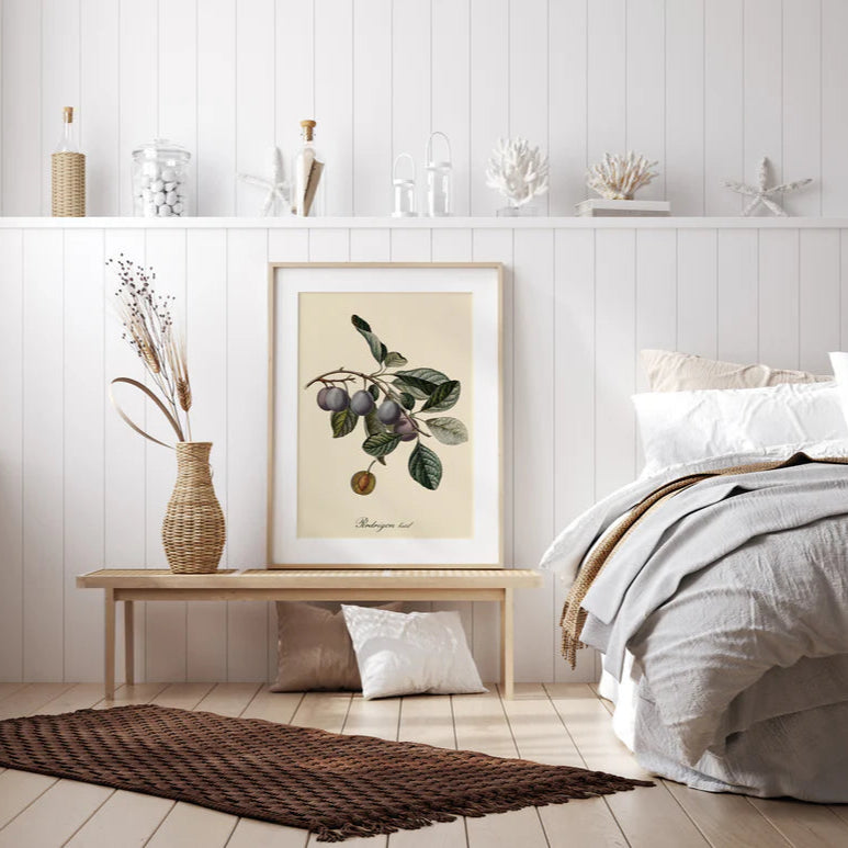 Prunes Botanical Framed Art Print - Oak Frame Lifestyle - Uneeka