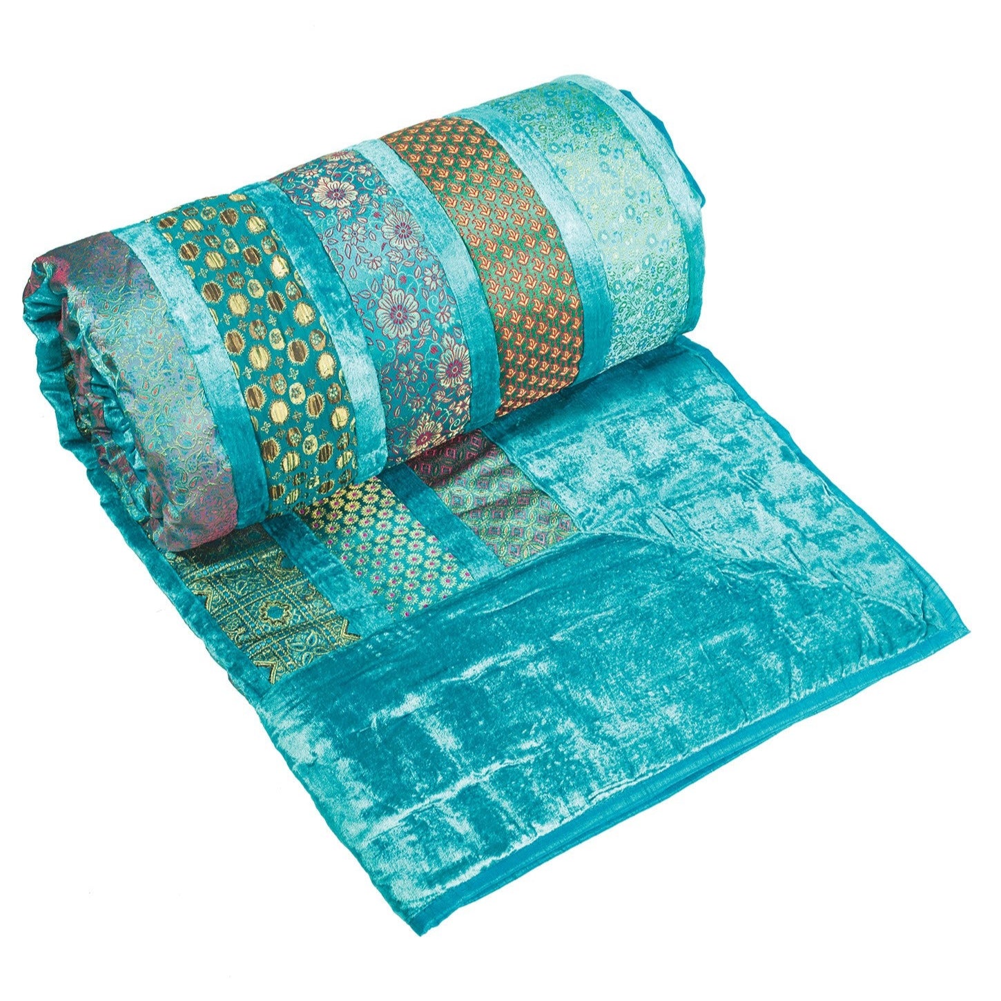 Turquoise Patchwork Velvet & Brocade Quilt - Q34 - Uneeka