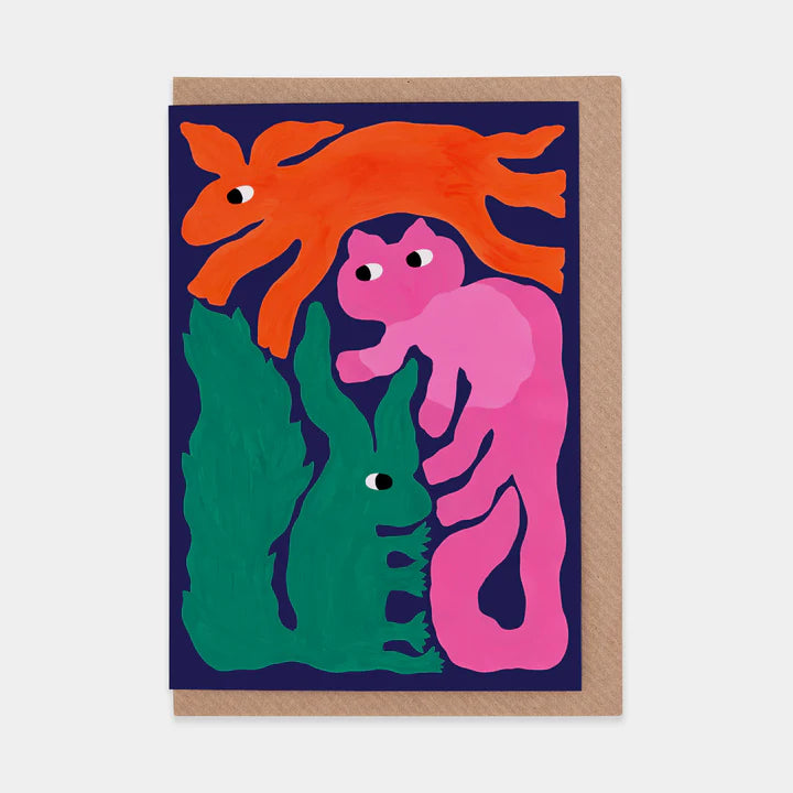 Rabbit, Squirrel, Marten Greetings Art Card - Colourful illustrations of woodland creatures - Uneeka