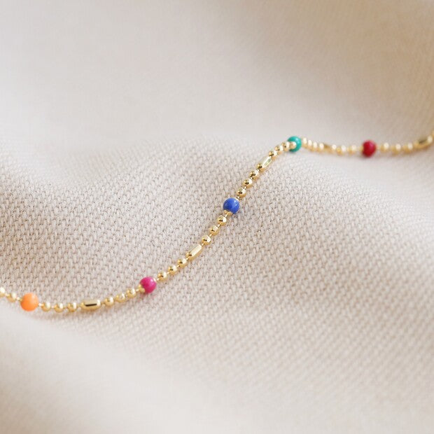 Rainbow Enamel Bead Gold Chain Necklace 