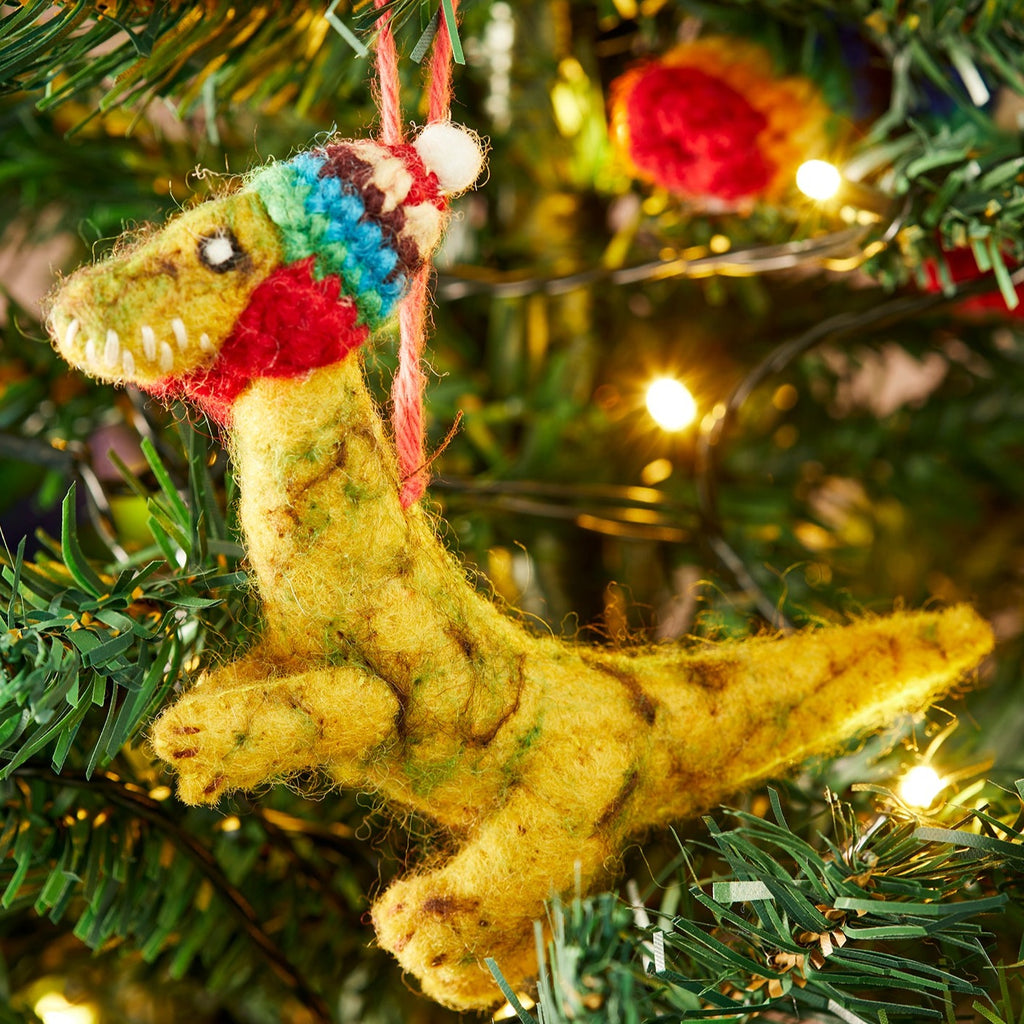 Rainbow Knitted Wool Hat Felt T-Rex Christmas Decoration