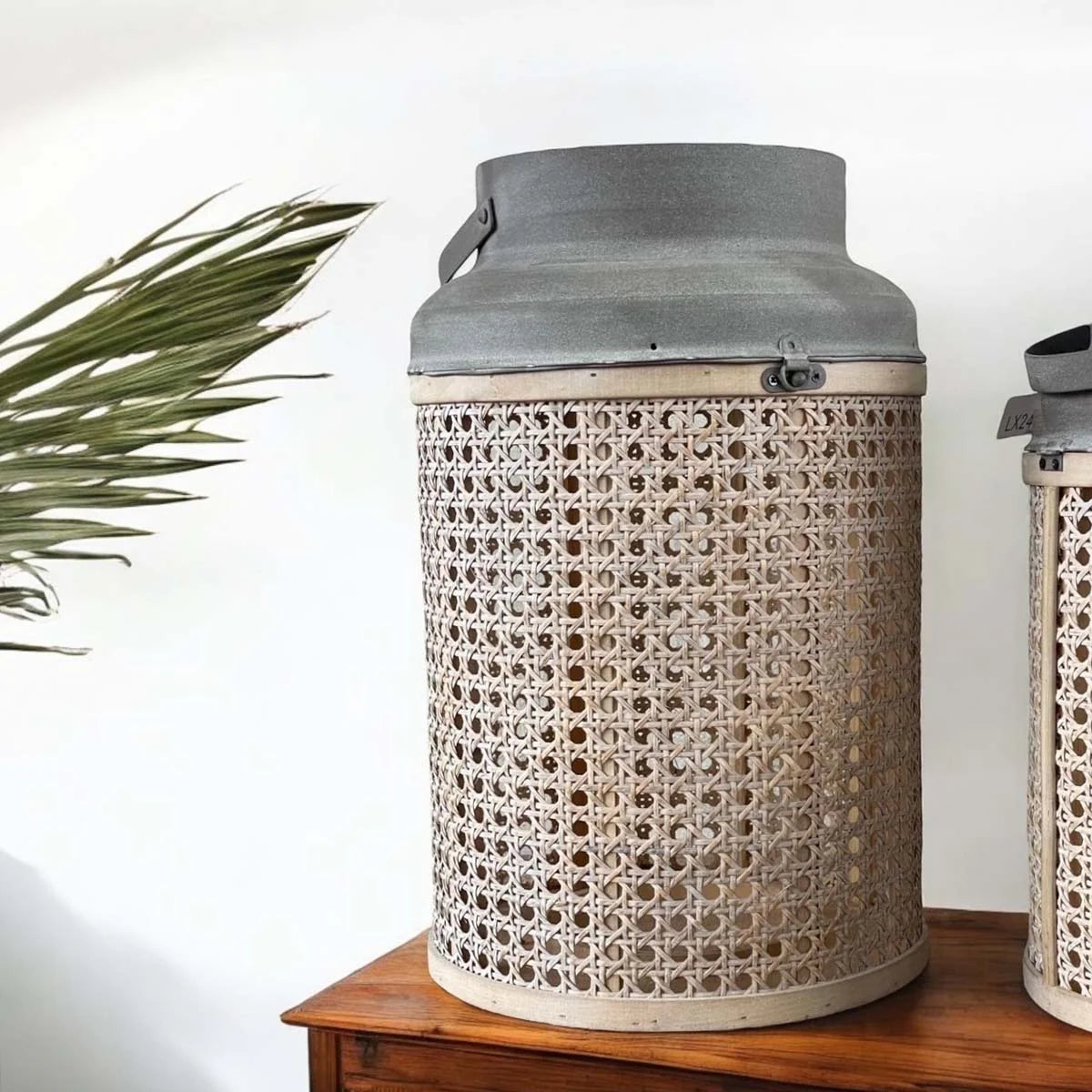 Rattan & Metal Hurricane Lantern - SET OF 3 BANYU LANTERNS - Uneeka