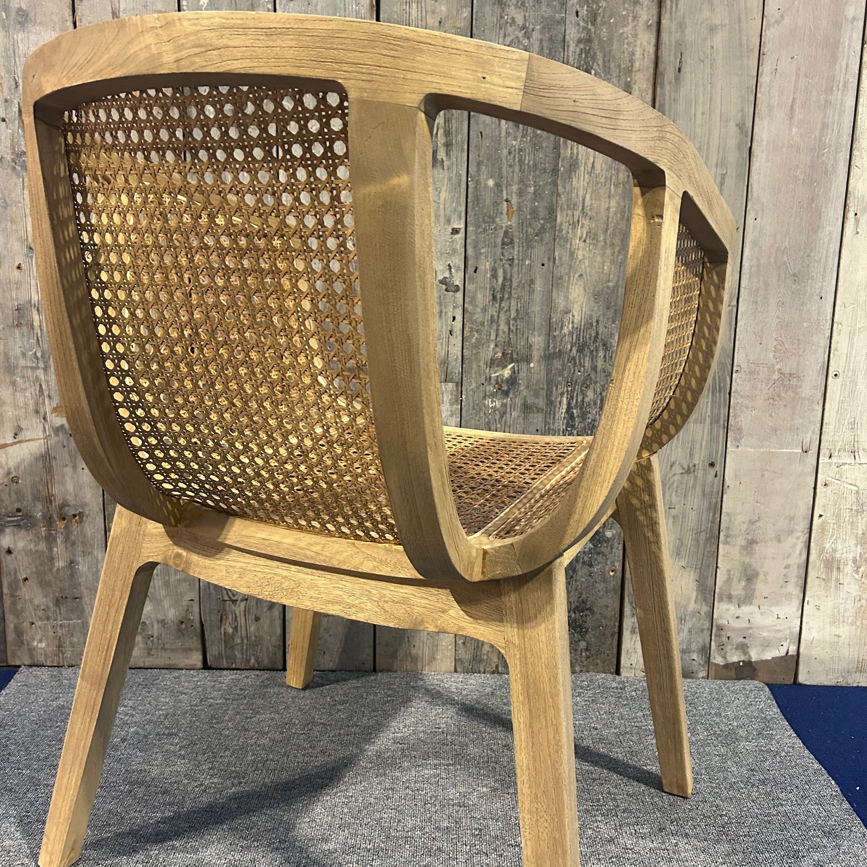 Rattan & Teak Tub Dining Chair-SAM02-BACK-UNEEKA