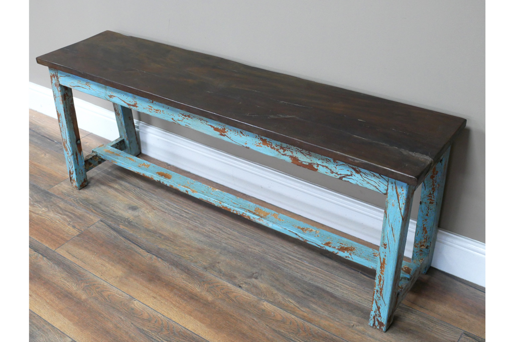 Reclaimed Small Wooden Painted Blue Shoe Bench