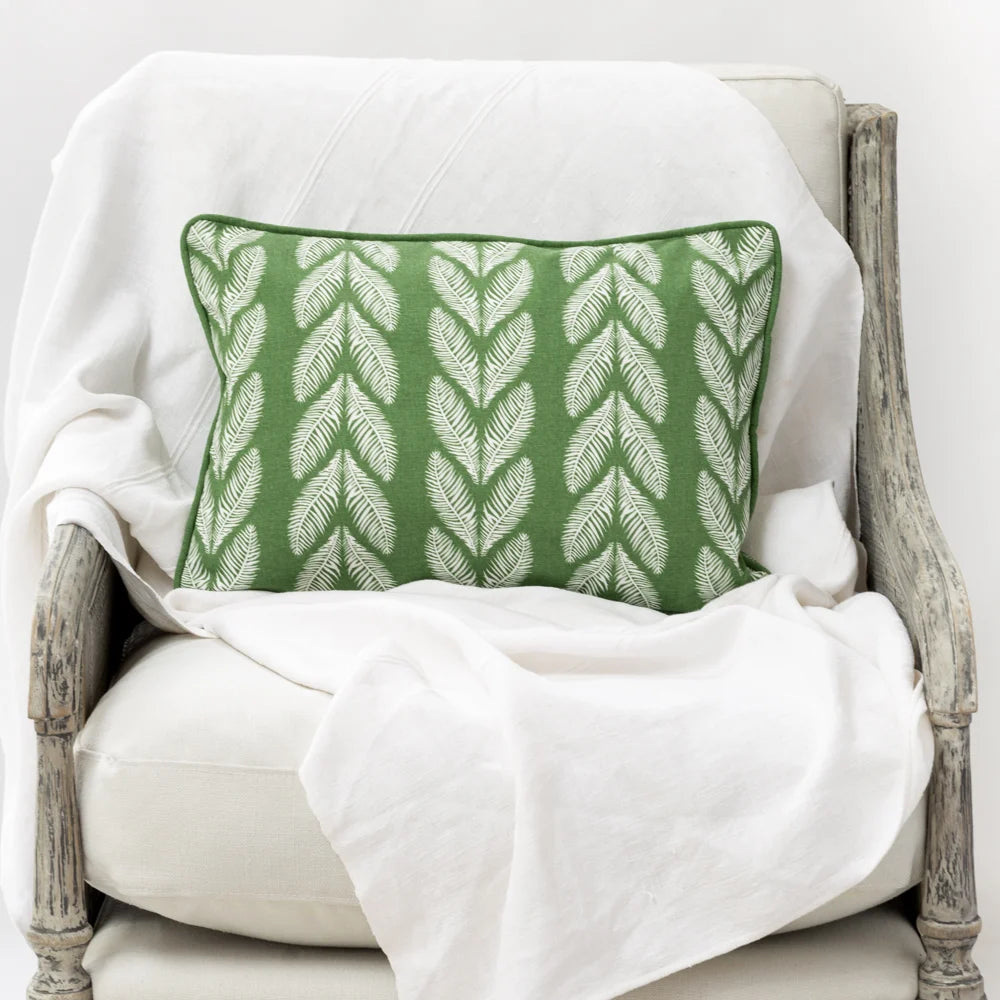 Rectangular Leaf Print Cushion Green display