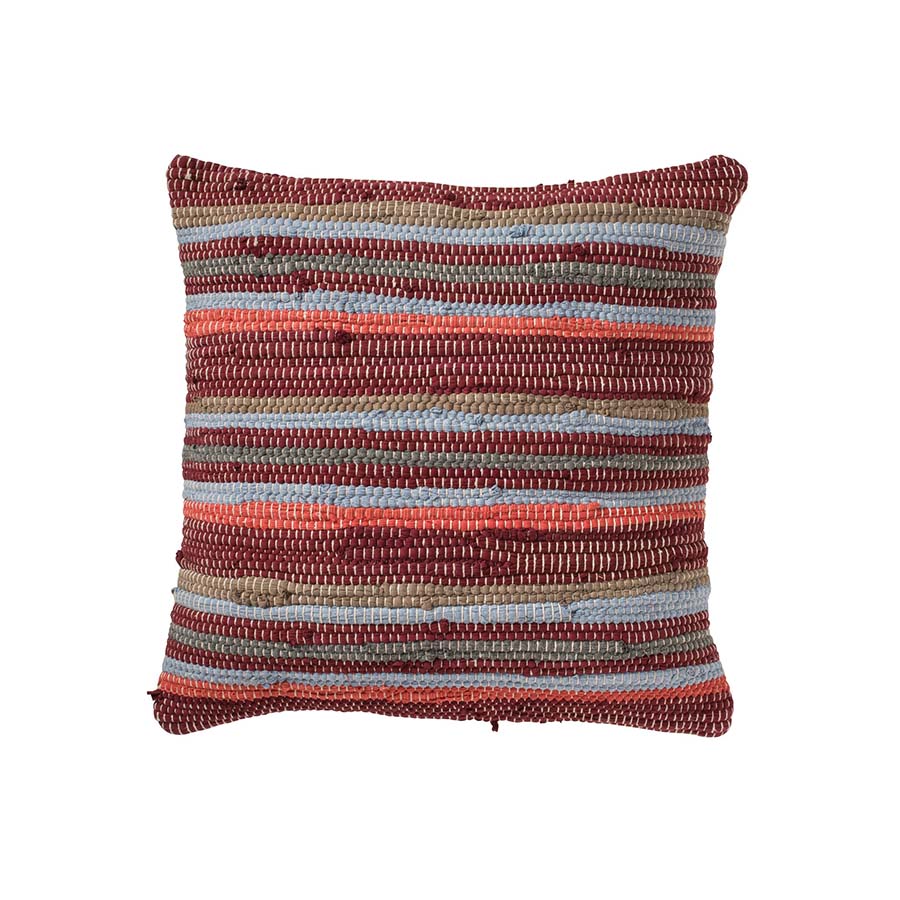 Recycled Cotton Striped Chindi Cushion RED