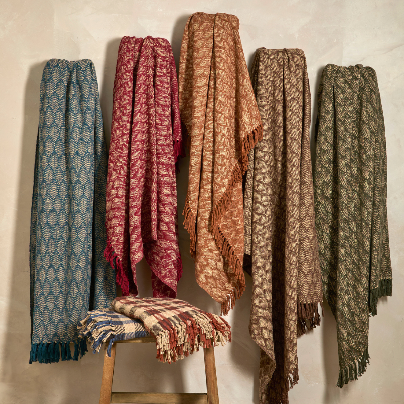 Recycled Cotton Leaf Print Throw - Uneeka