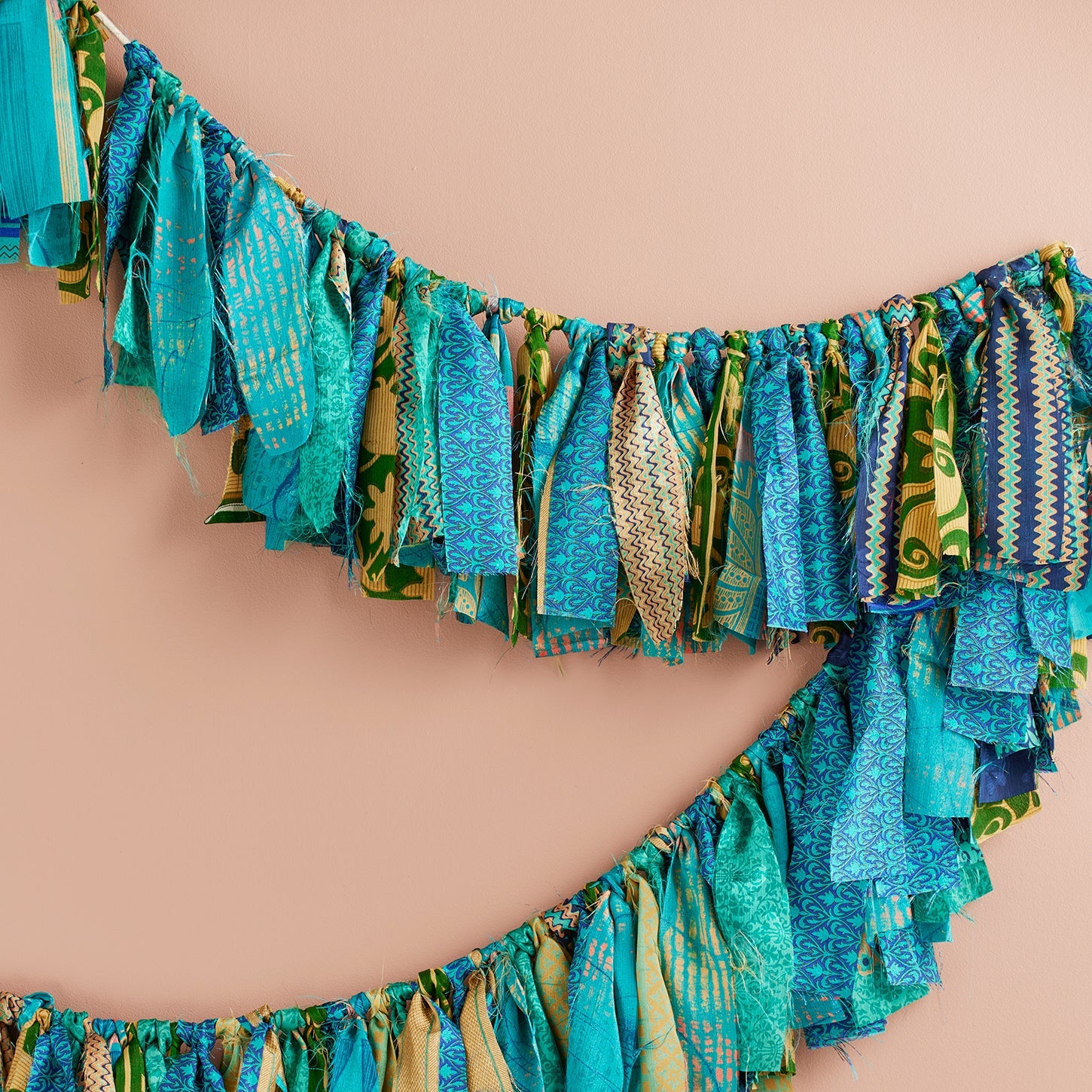 Recycled Sari Tassel Garland Green - Uneeka