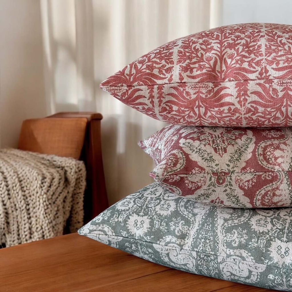 Red Oriental Garden Print Cushion - Oriental Garden, rouge cushion - Uneeka