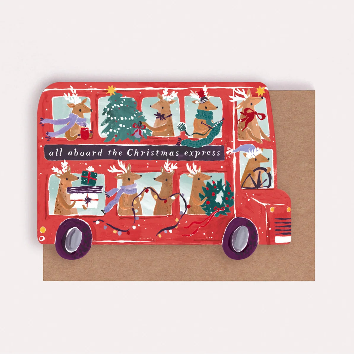 Reindeer Party Bus Christmas Card - Uneeka