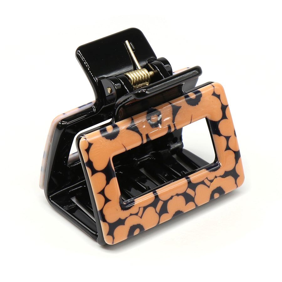 Retro Orange & Black Floral Hair Claw - 40772 - Uneeka