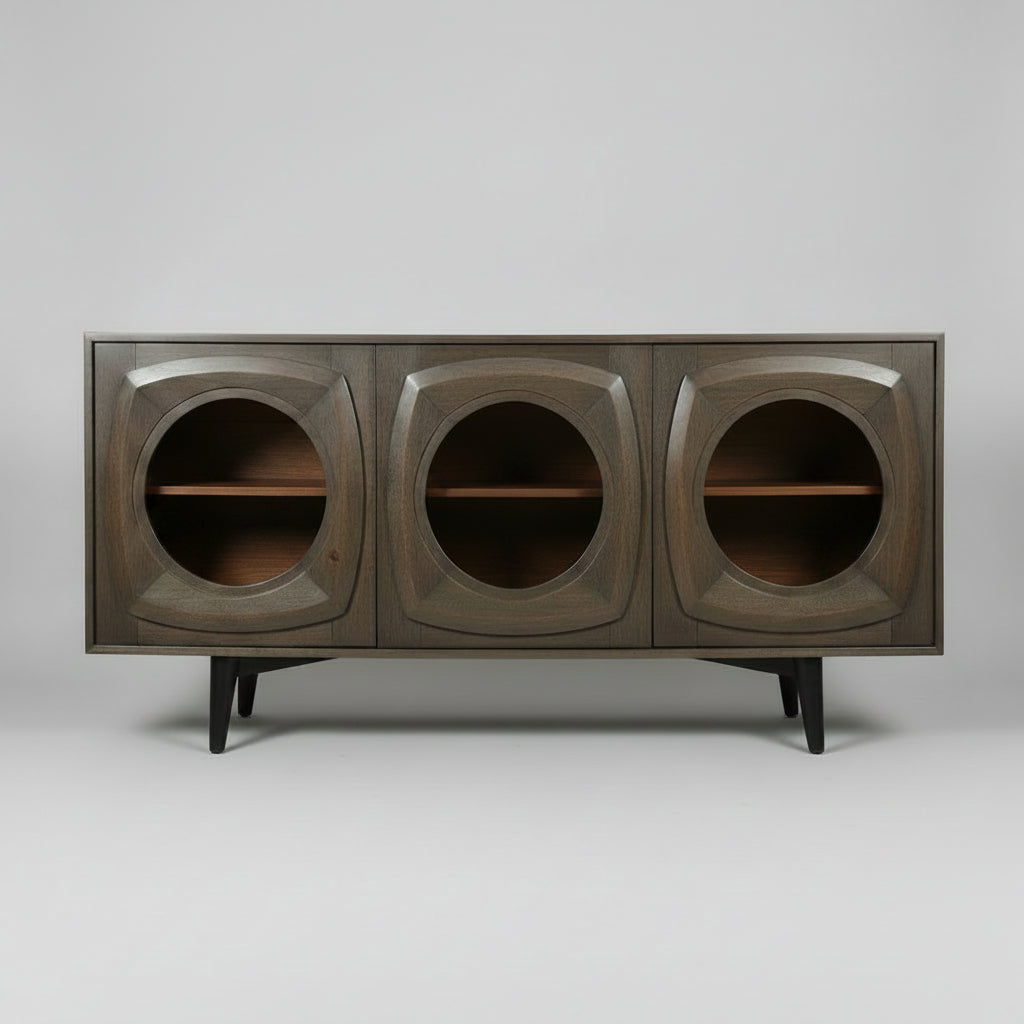 Retro Glass Door Mango Wood Sideboard - 2804Q - Uneeka