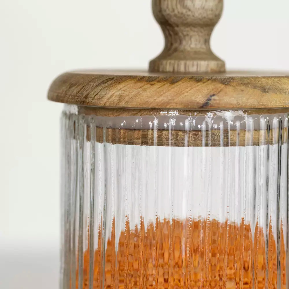 Ribbed Glass Storage Jar With Wooden Lid - C24194 - Uneeka