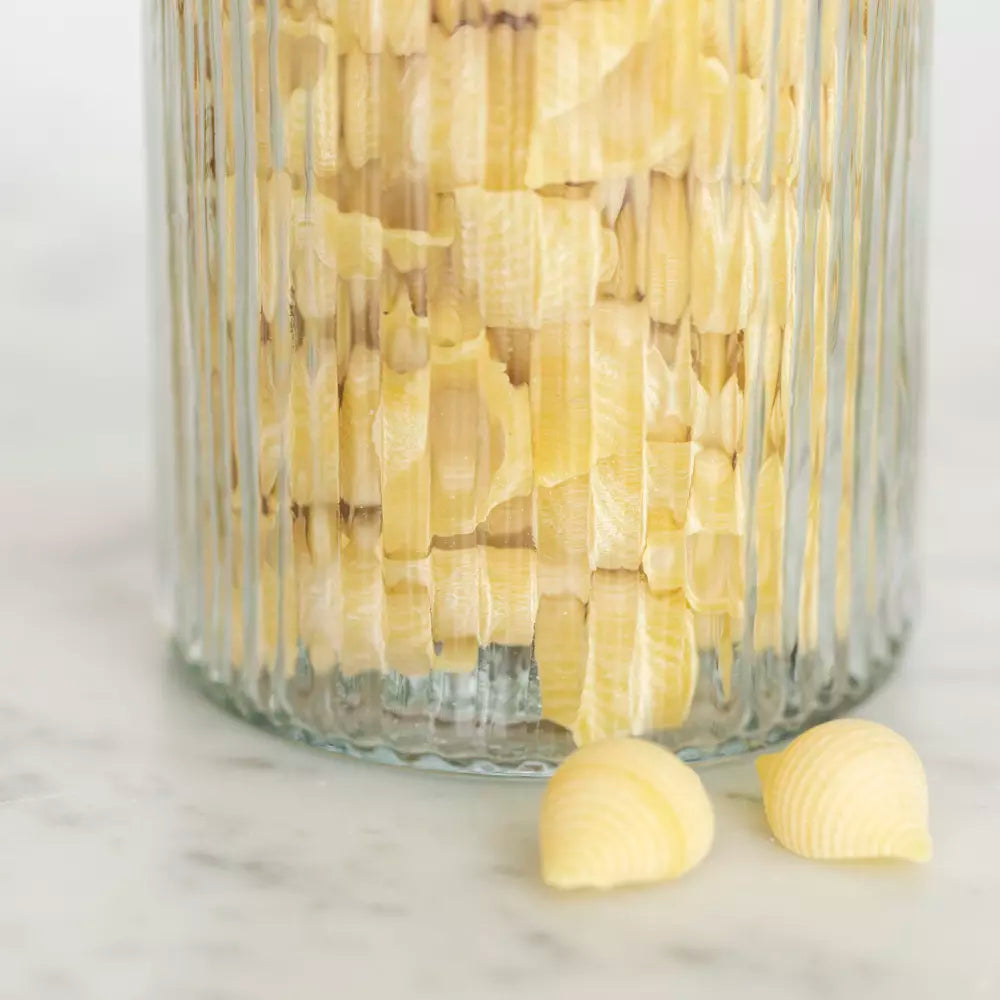 Ribbed Glass Storage Jar With Wooden Lid - C24193 - Uneeka