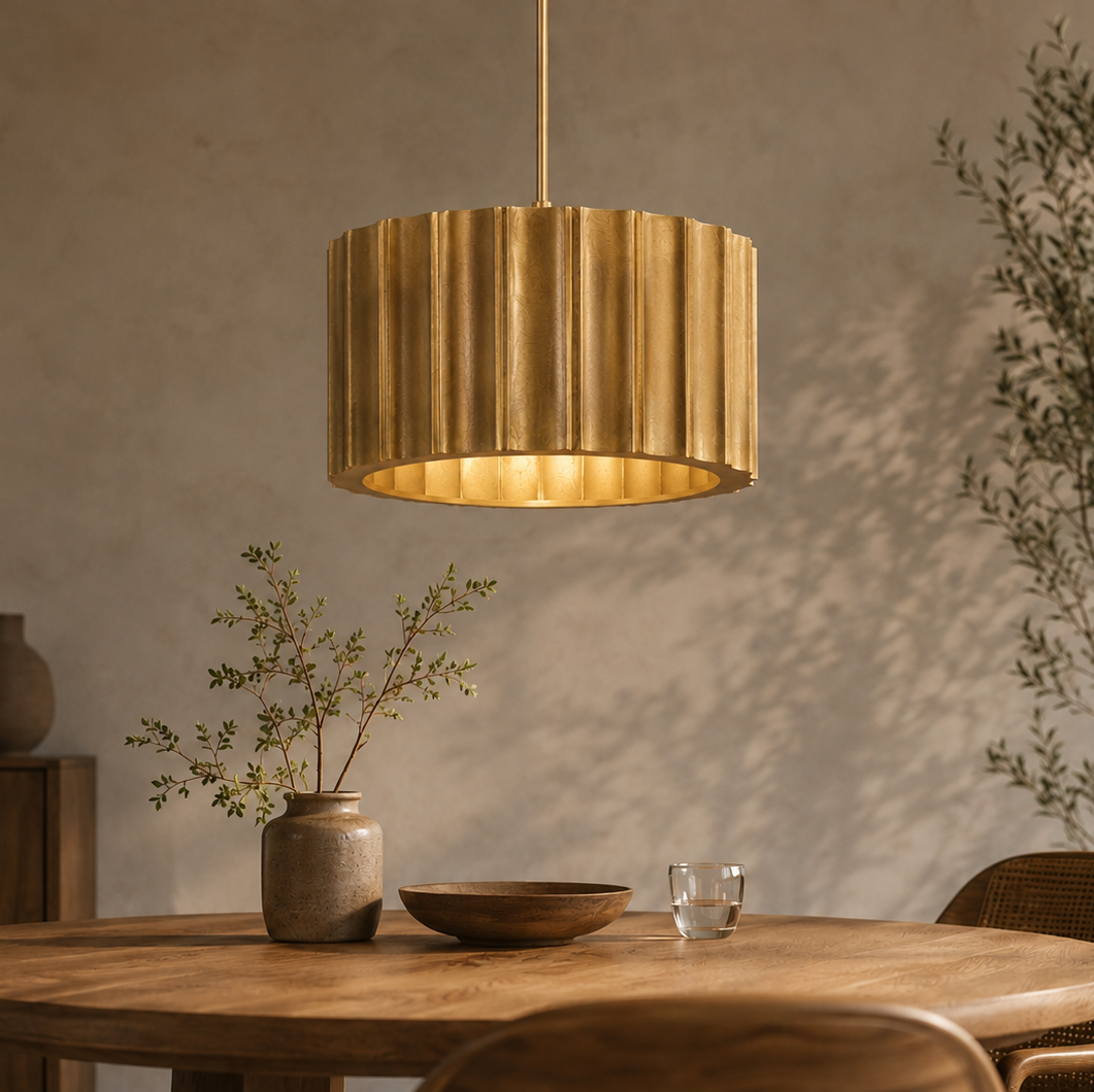 Ribbed Brass Cladded Chandelier - 2287V - Uneeka