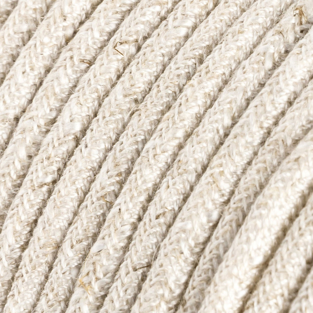Round 3 Core Electric Cable Covered with Linen in Neutral close up