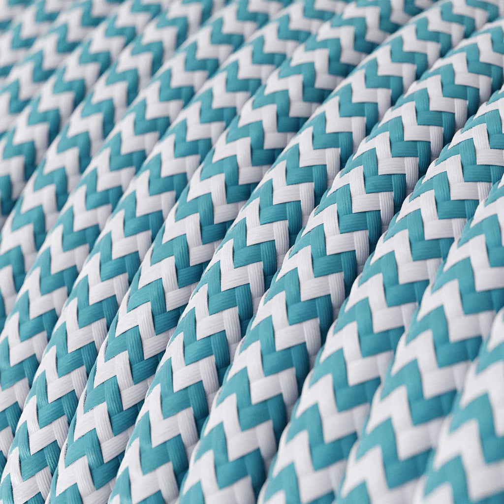 Round 3 Core Electric Cable Covered with Rayon in Turquoise Zigzag* close up