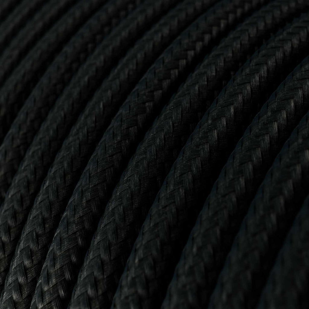 Round 3 Core Electrical Cable Covered with Rayon in Solid Black close up