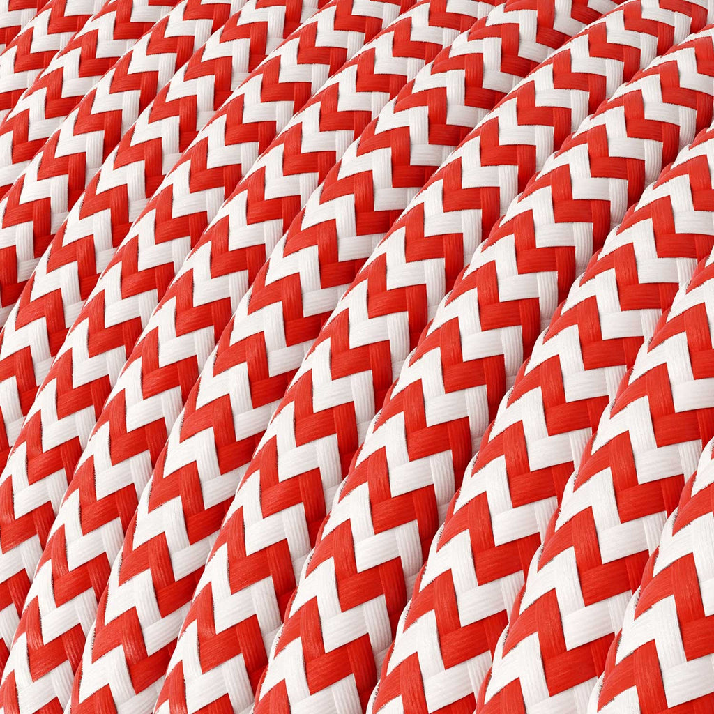 Round 3 Core Electrical Flex Cord Covered with Rayon in Red & White Zigzag* close up