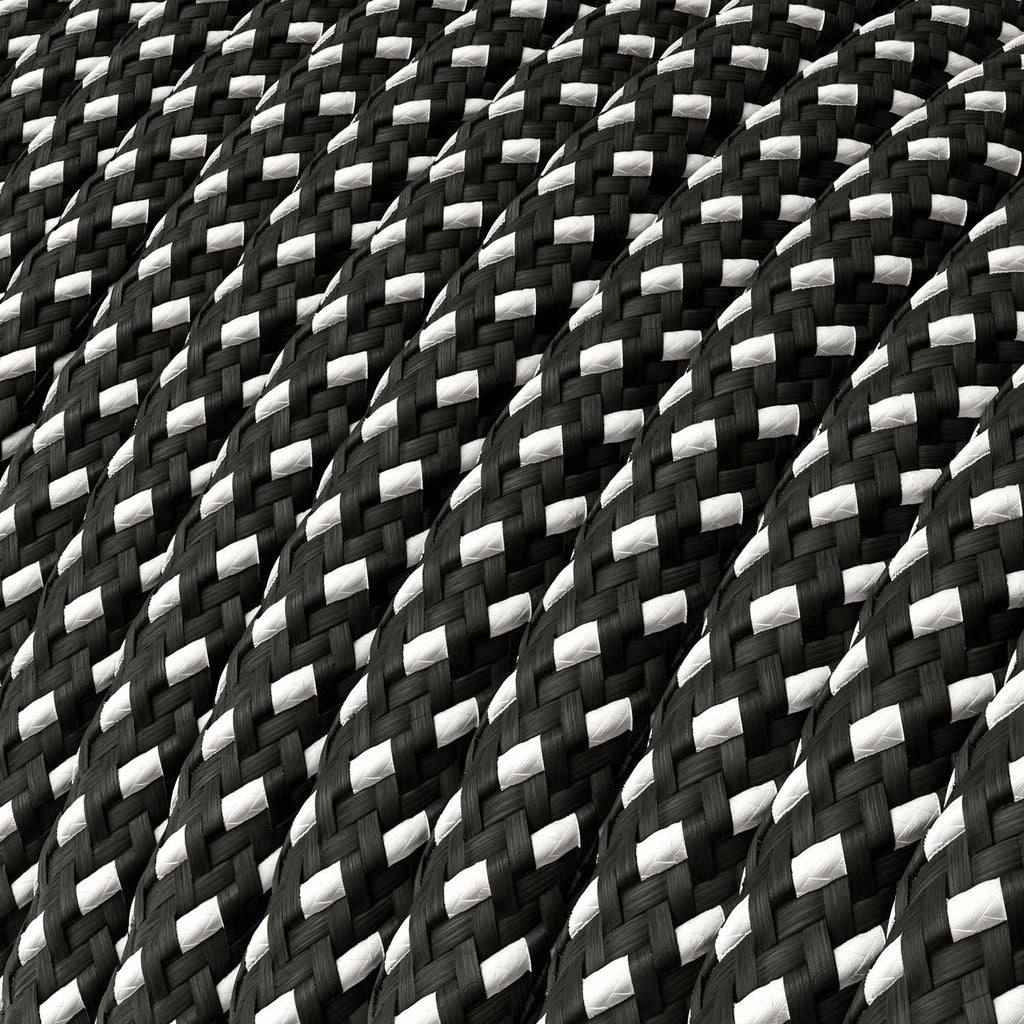 Round Electric Cable Covered with Rayon in Black and White 3D Effect close up