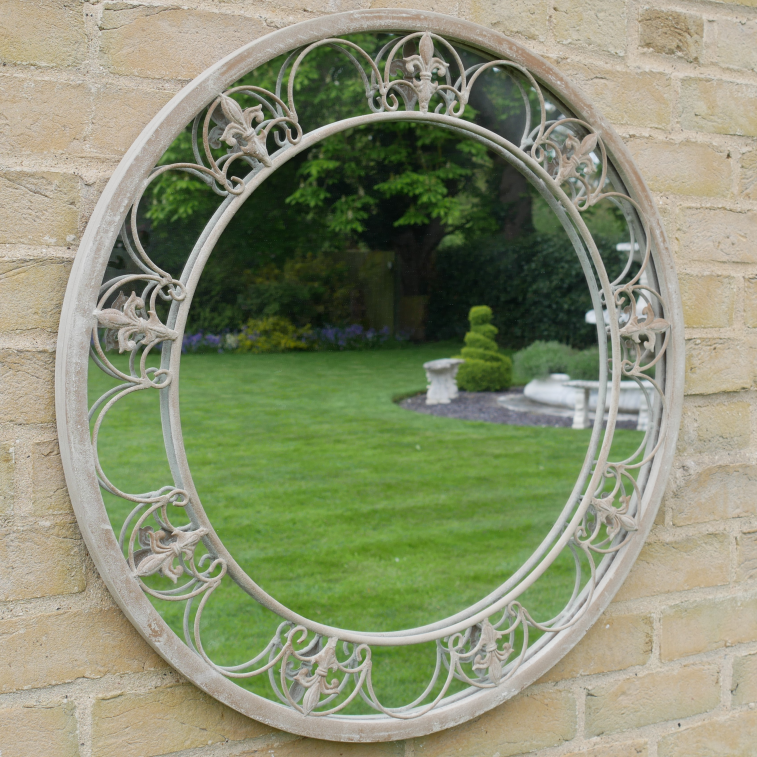 Round Ornate White Garden Mirror