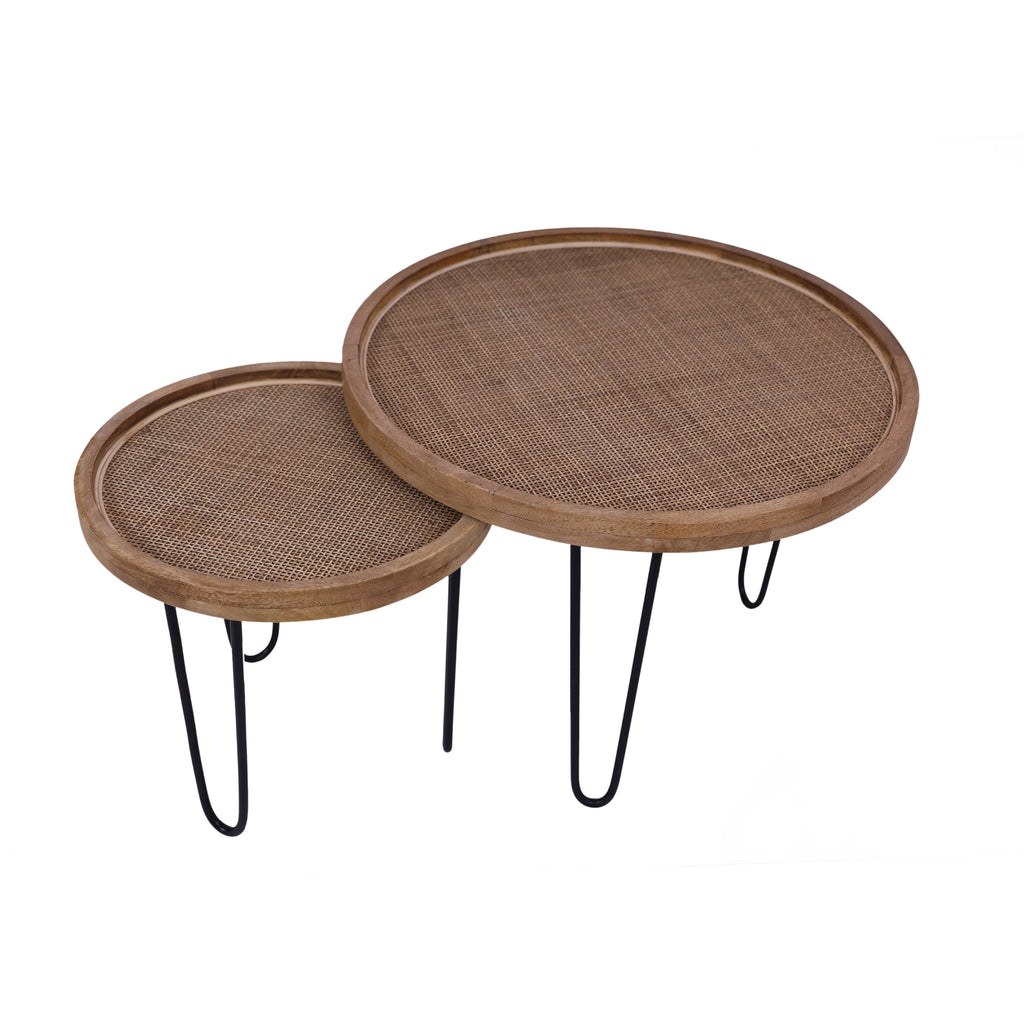 Round Rustic Finish Wicker Nesting Tables pictured together