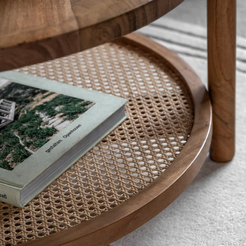Round Acacia & Rattan Coffee Table 2- Uneeka