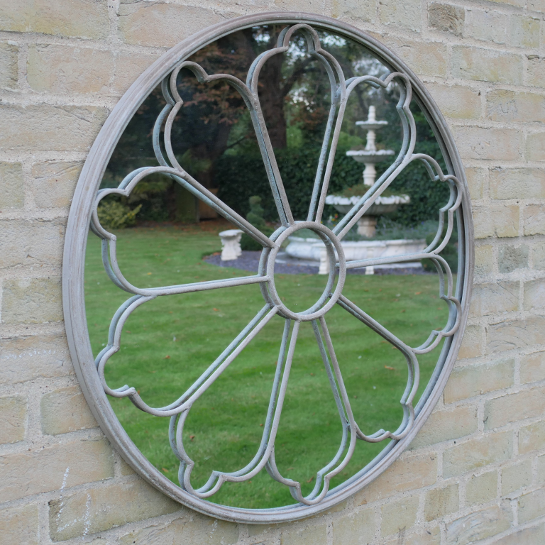 Round Flower Design Metal Garden Mirror - 7541 - Uneeka