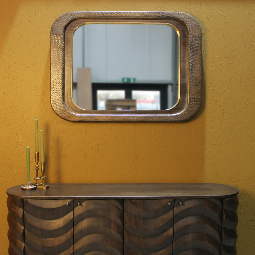 Rounded Edge Mango Wood Hammered Effect Mirror - 2857M - Uneeka