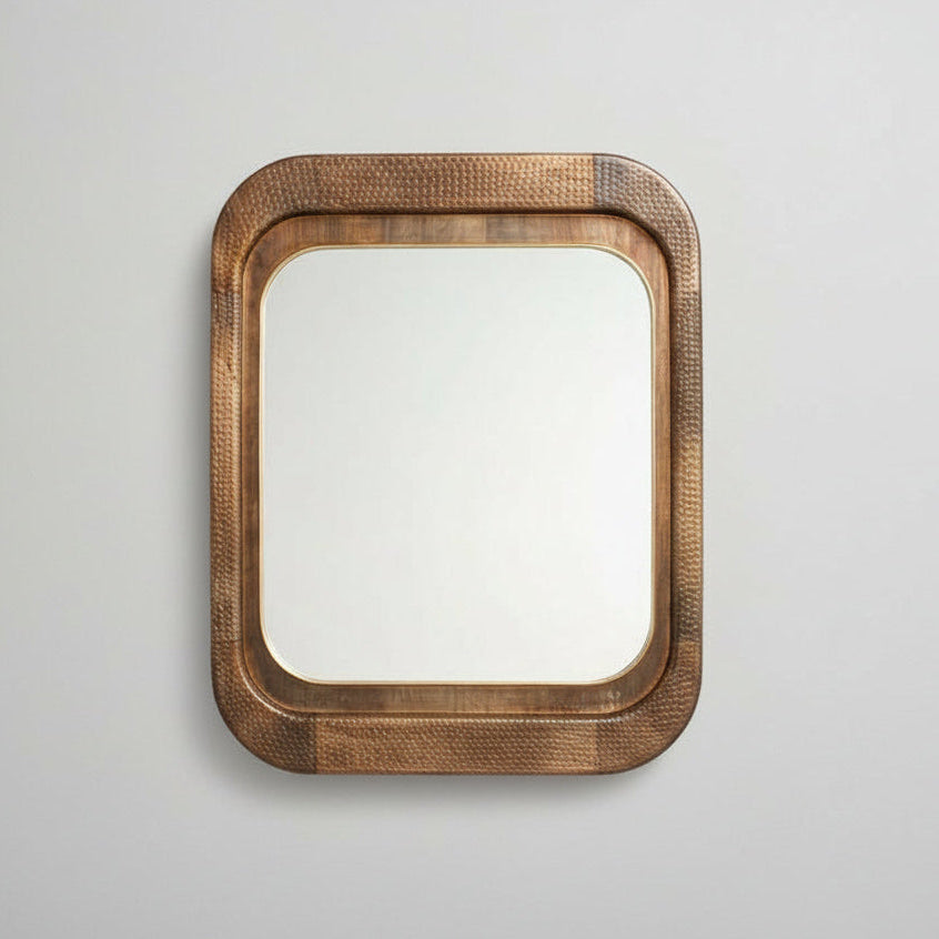 Rounded Edge Mango Wood Hammered Effect Mirror - 2857M - Uneeka