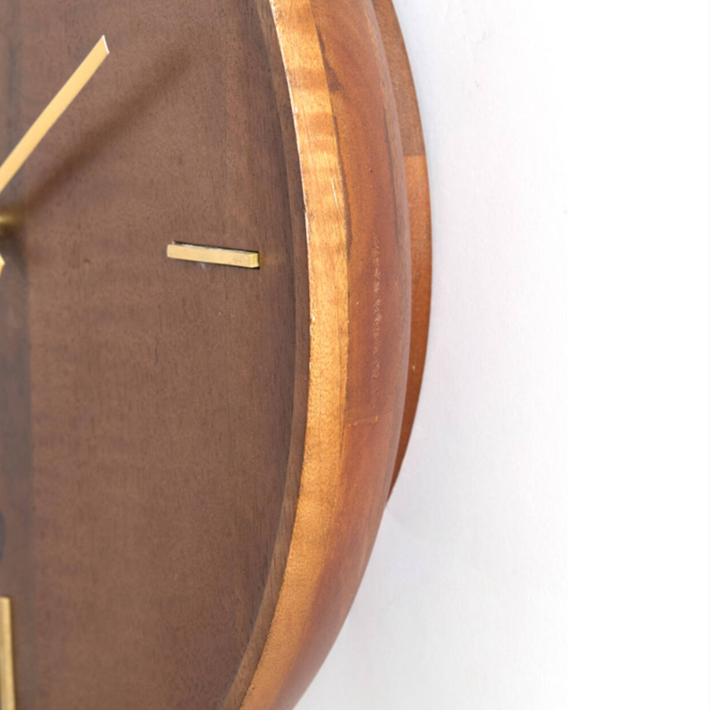 Rounded Mango Wood & Gold Numberless Wall Clock - 7113884 - Uneeka