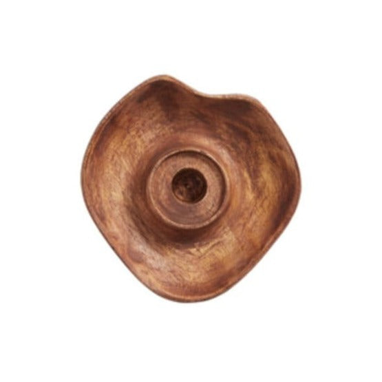 Rust Colour Abstract Mango Wood Candle Holder  birdseye view