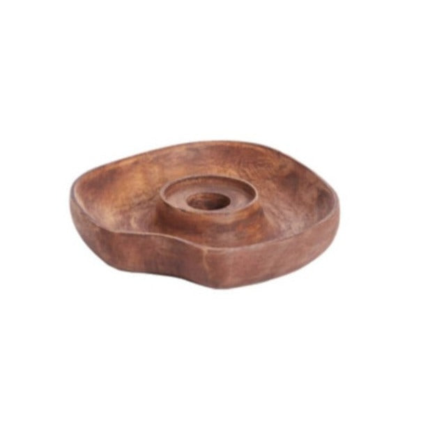 Rust Colour Abstract Mango Wood Candle Holder