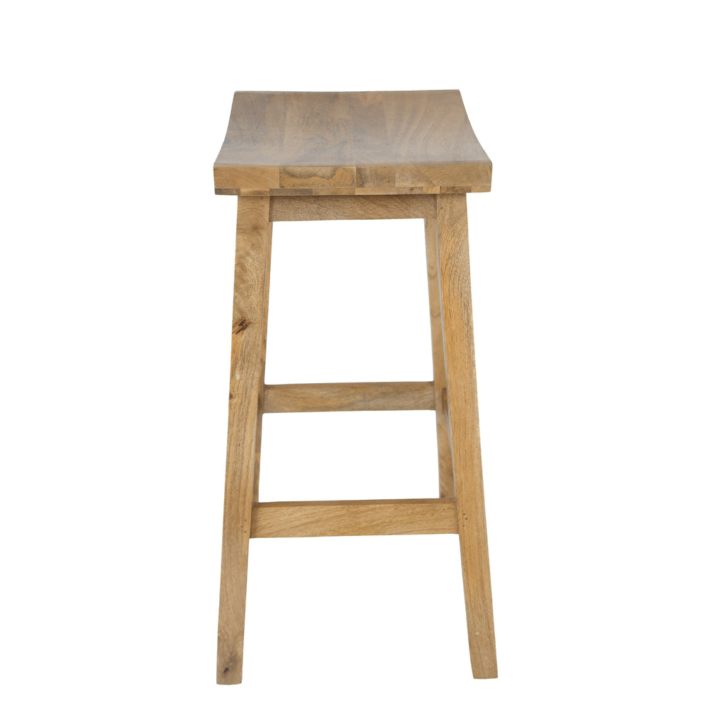 Rustic Natural Finish Curved Bar Stool side view - mango wood 