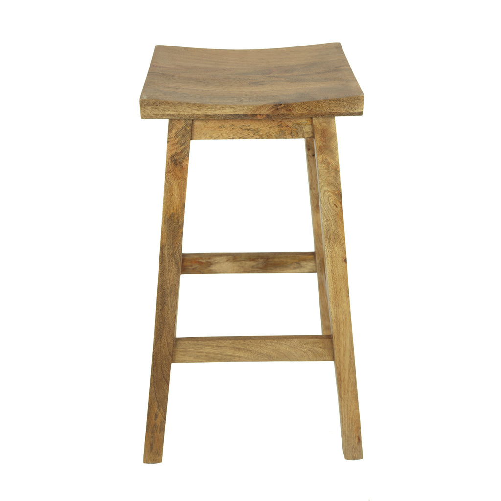 Rustic Natural Finish Curved Bar Stool front view - mango wood