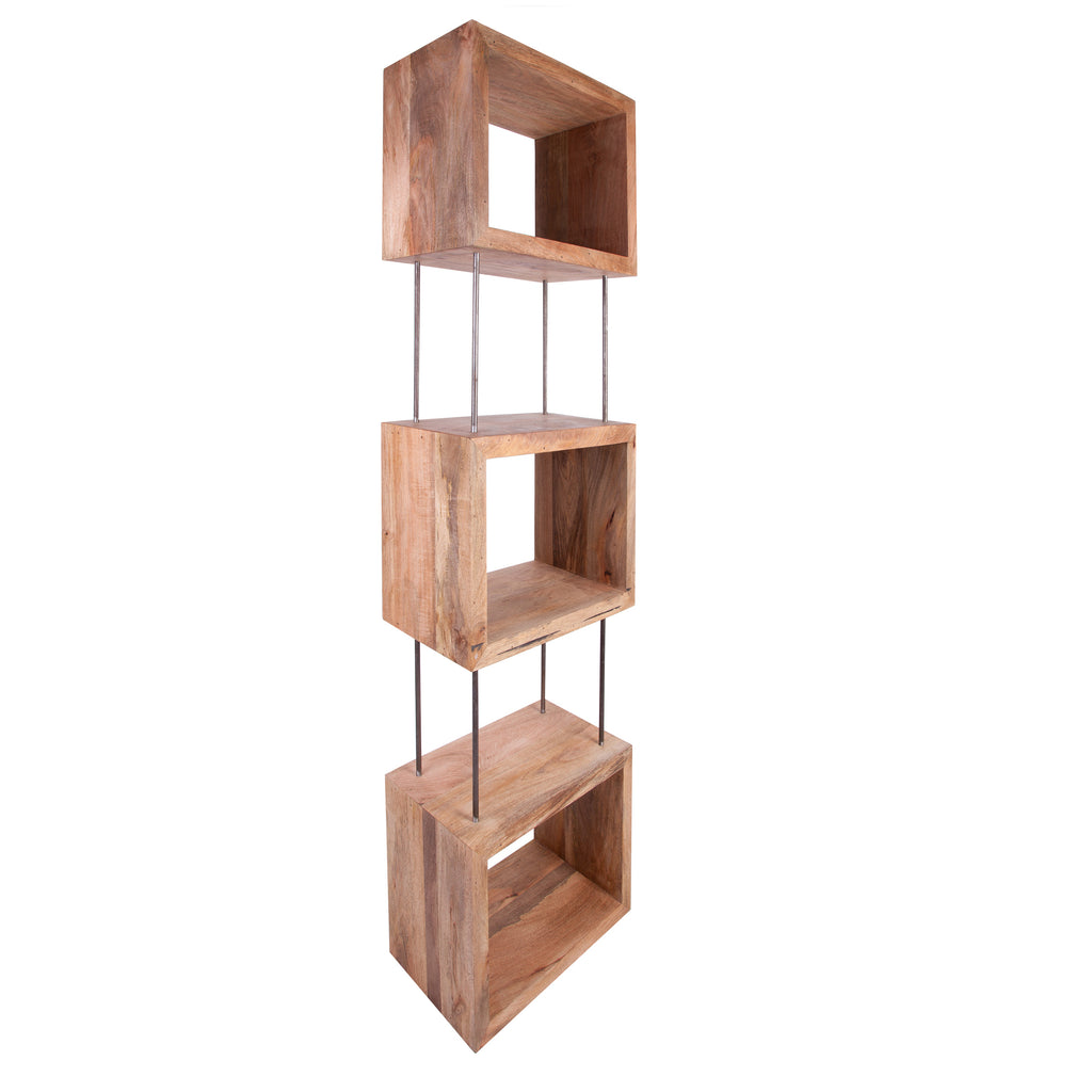 Rustic Wooden Triple Box Shape Bookshelf Unit
