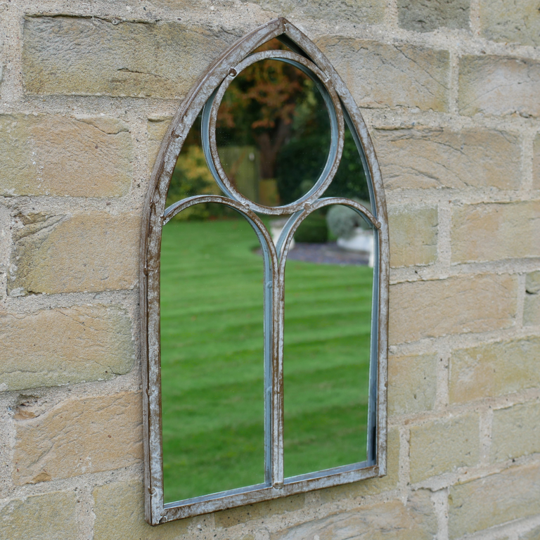 Rustic Arched Metal Small Garden Mirror - 9555 - Uneeka