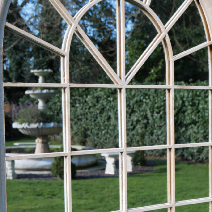 Rustic Cream Arched Metal Garden Mirror - 6669 - Uneeka
