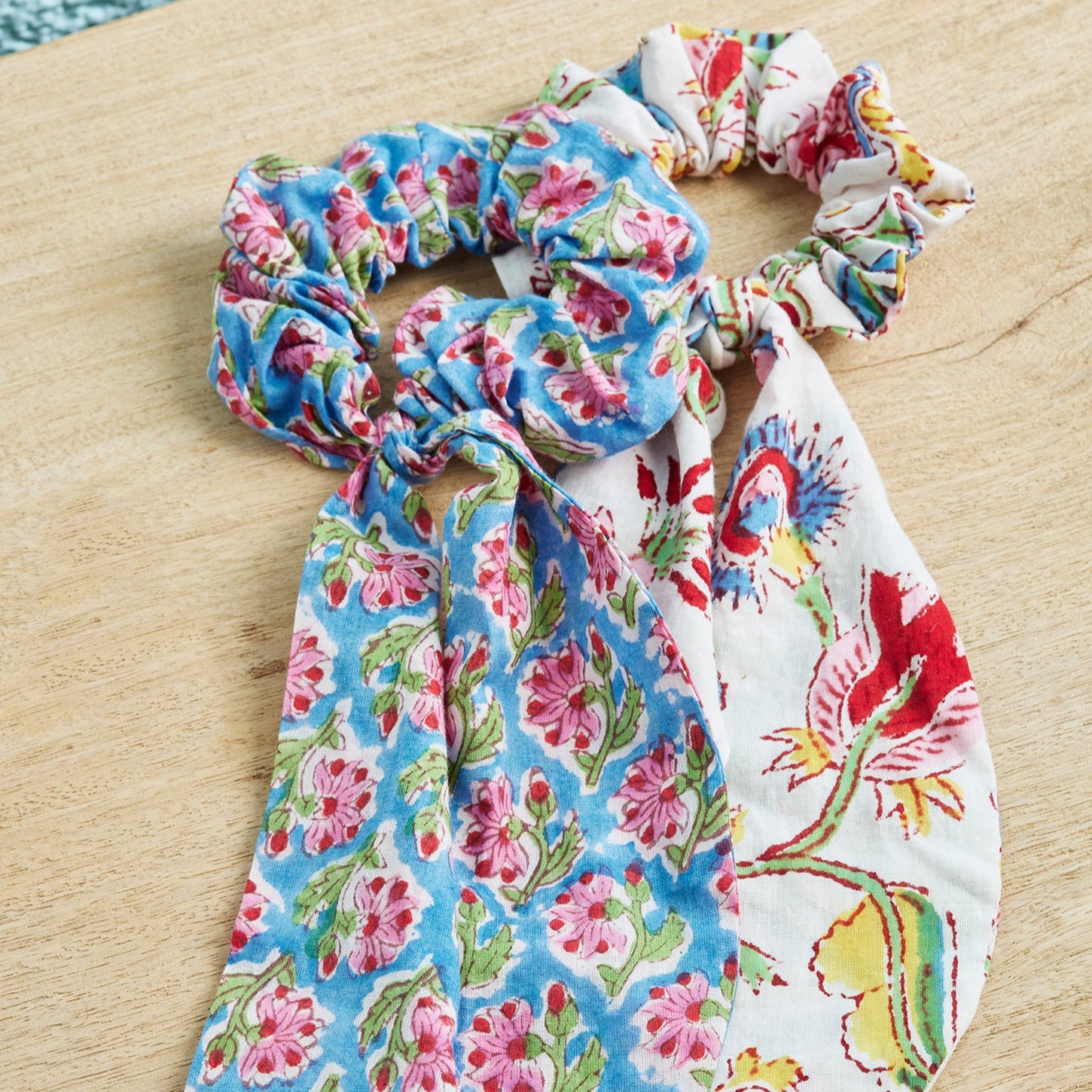 Assorted Colour Block Print Scrunchie with Tie - SCR23 - Uneeka