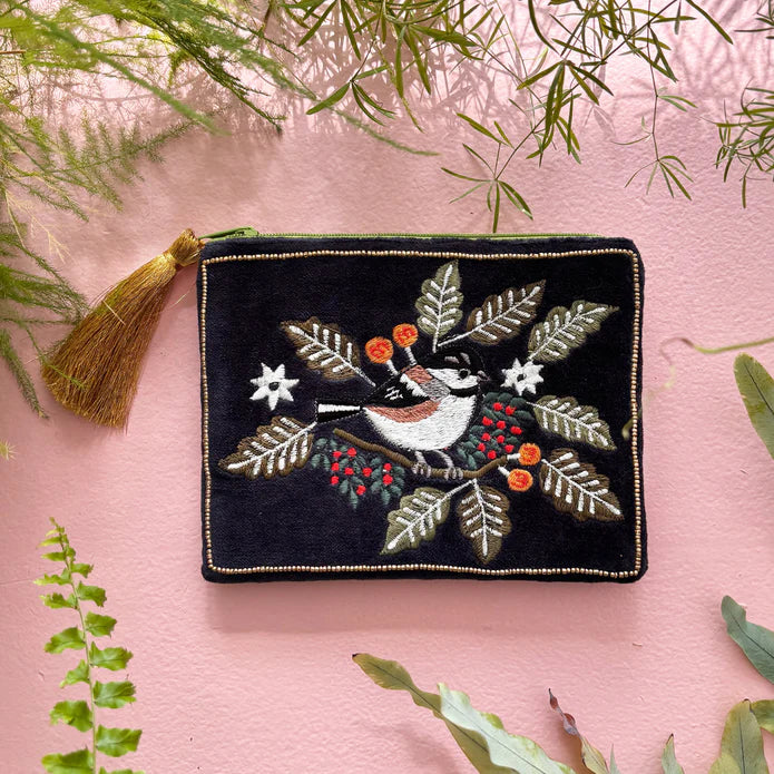 Embroidered Winter Bird Purse - SECPOUBD001A - Uneeka