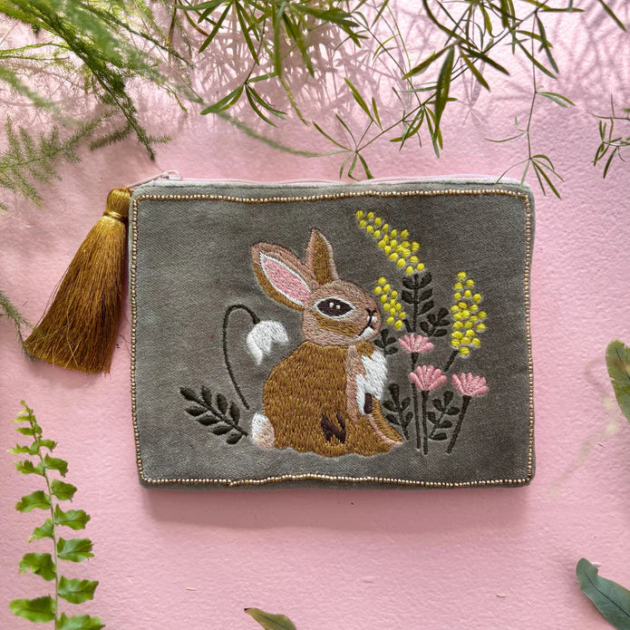 Embroidered Garden Rabbit Purse - SECPOURA001A - Uneeka