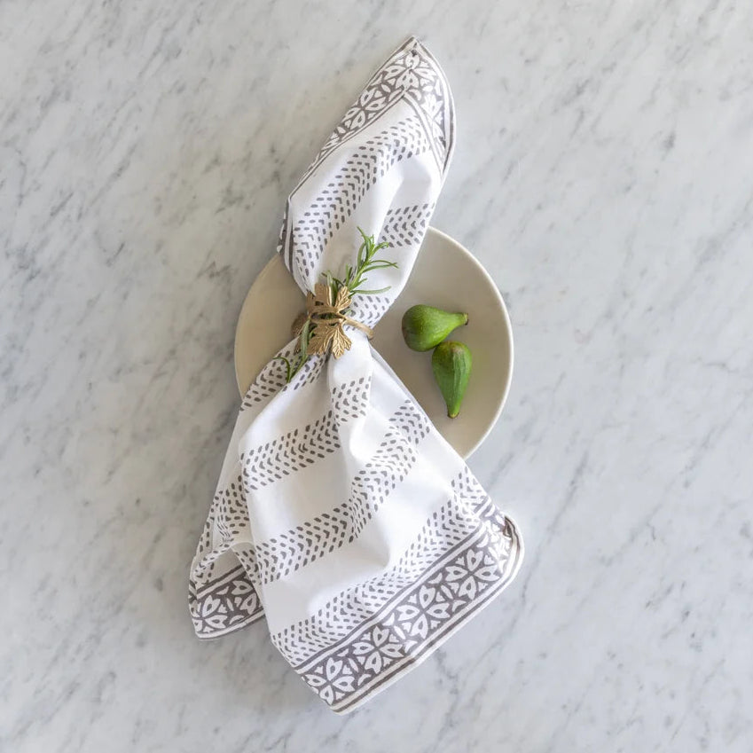 Set of 4 Grey Block Printed Cotton Napkins - SHB21203 - Uneeka