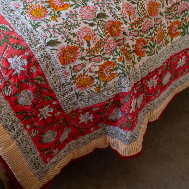 Muhana Block Printed Floral Indian Quilt - SMS020/DQ - Uneeka