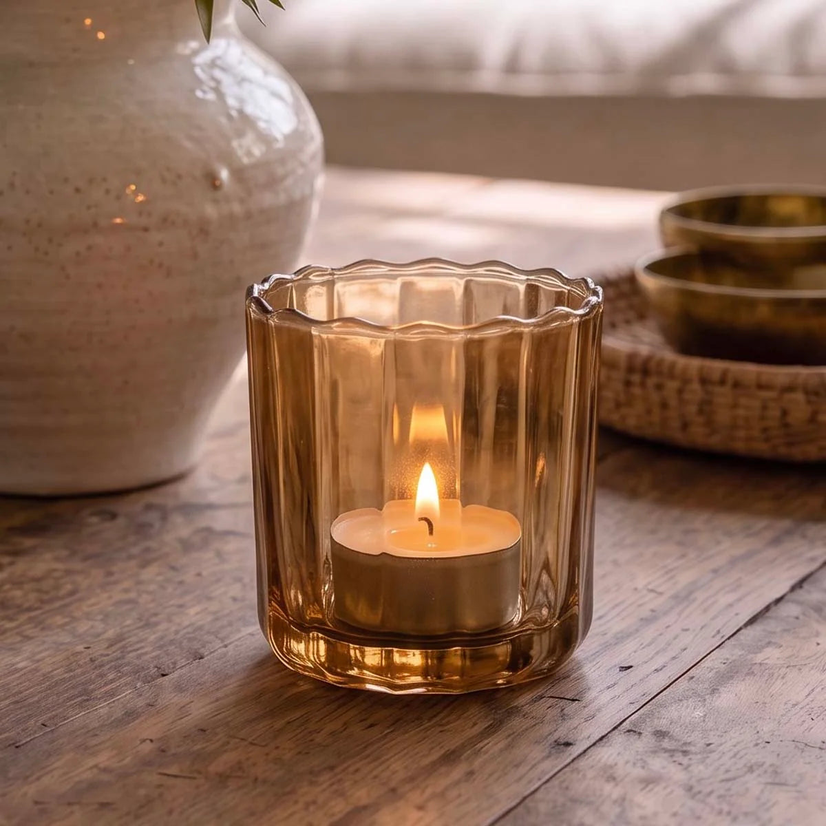 Scalloped Glass Candle Holder - Uneeka