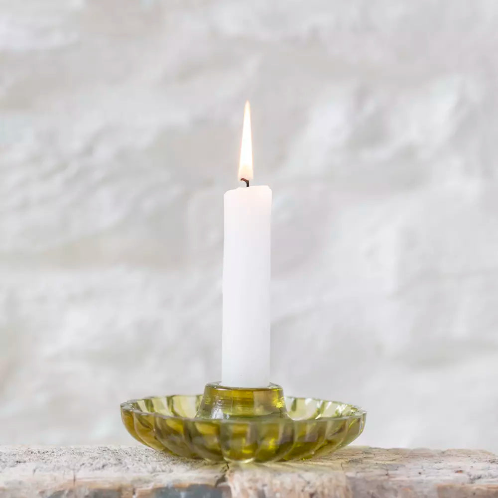 Scalloped Glass Candle Holder - Amber - Uneeka