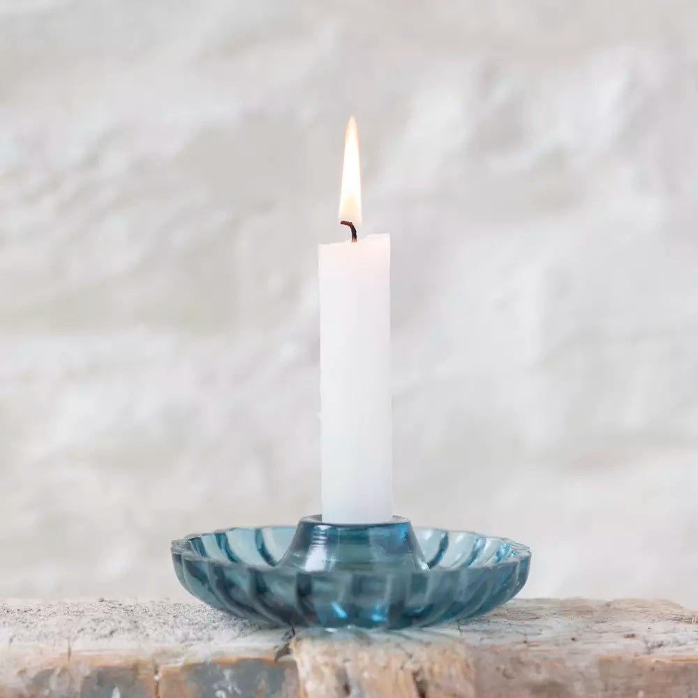 Scalloped Glass Candle Holder - Blue - Uneeka