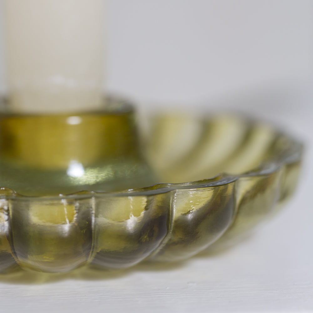 Scalloped Glass Candle Holder - Amber - Uneeka