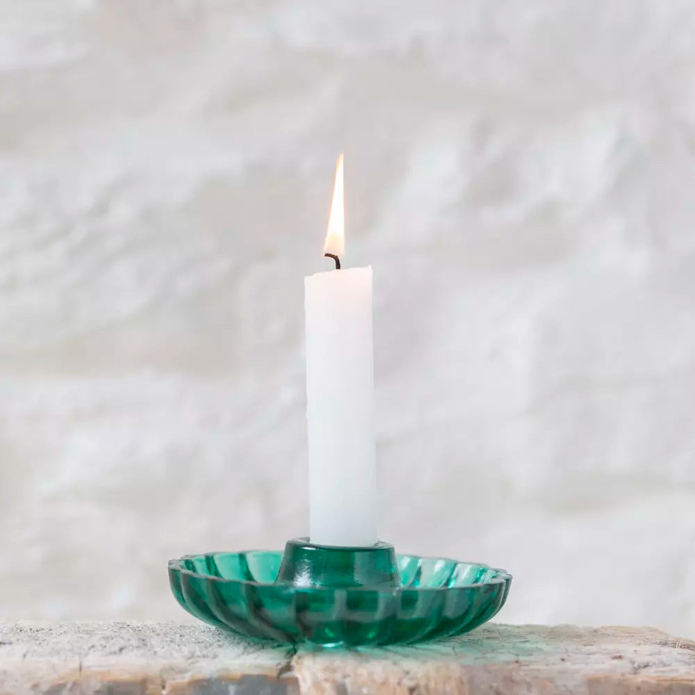 Scalloped Glass Candle Holder - Green - Uneeka