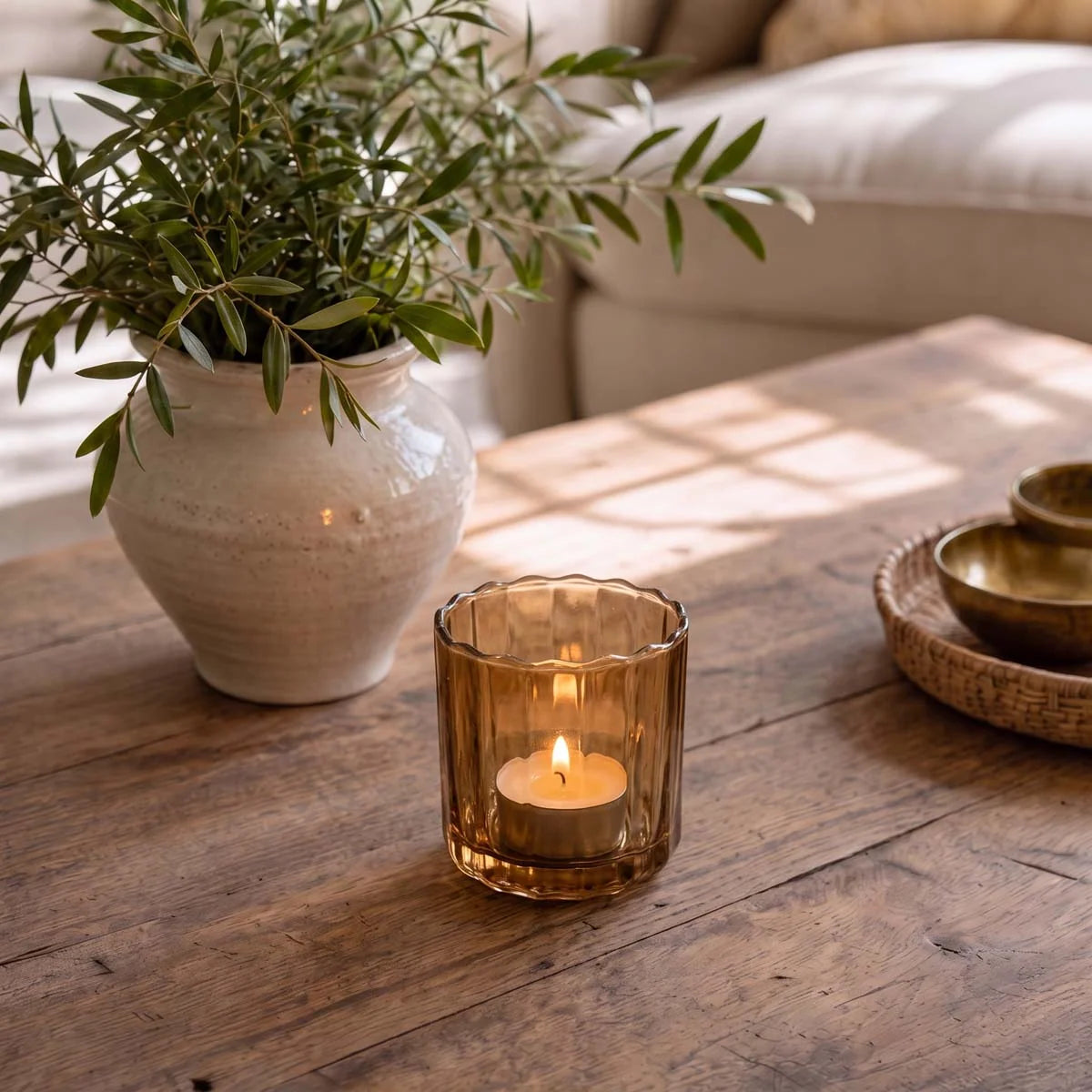 Scalloped Glass Candle Holder - Uneeka