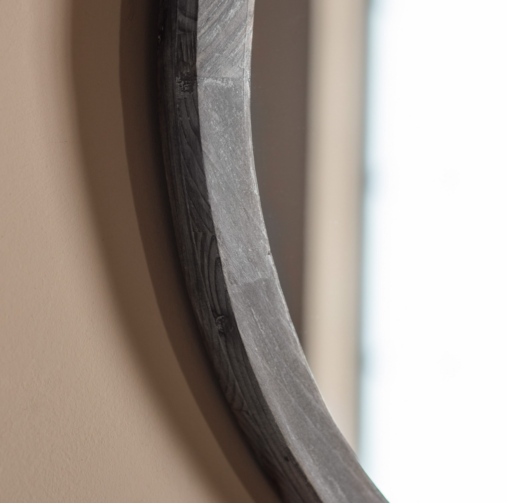 Grey Wash Wood Framed Round Mirror
